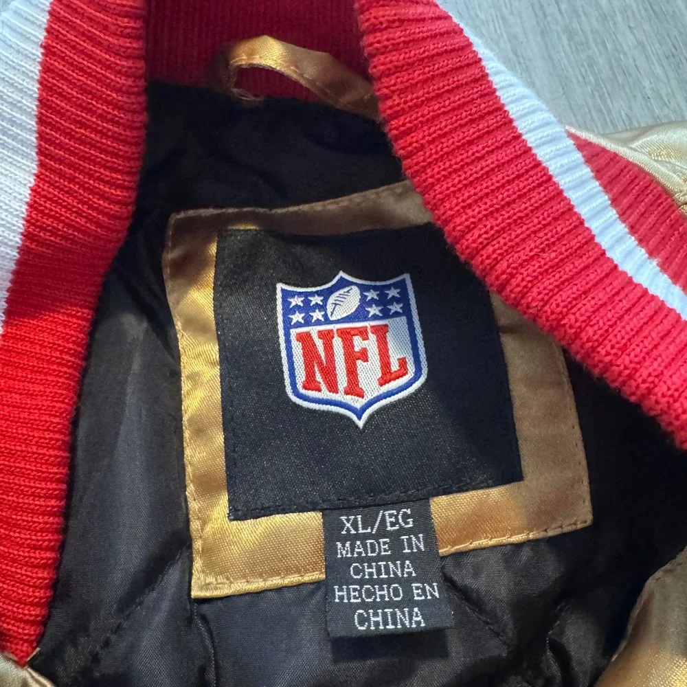 NFL San Francisco 49ers Satin Varsity Jacket Gold youth XL Forty Niners Bomber